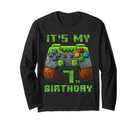 It's My 7th Birthday Shirt Gamer Video Pixel Game Party Manga Larga