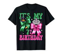 It's My 7th Birthday Witch Pink and Green Bow Crochet Girl Camiseta