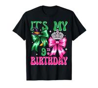 It's My 9th Birthday Witch Pink and Green Bow Crochet Girl Camiseta