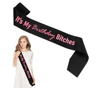 It's My Birthday Bitches - Banda de satén negro suave con purpurina rosa para mujeres y hombres, banda de feliz cumpleaños para niñas, dulces 16, 18, 21, 25, 30, 40, 50 o cualquier otro cumpleaños