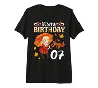 It's My Birthday Born On August 7th Happy Me Cute Autumn Girl Camiseta Premium