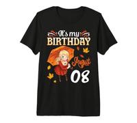 It's My Birthday Born On August 8th Happy Me Cute Autumn Girl Camiseta Premium