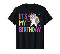 It's My Birthday Funny Dabbing Unicorn Rainbow Cute Family Camiseta