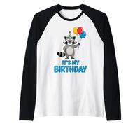 It's My Birthday Kawaii Bored Racoon Camiseta Manga Raglan