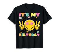 It's My Birthday Smile Happy Peace Retro Groovy Mujeres Hombres Niños Camiseta