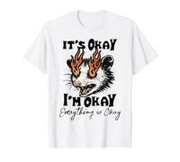 It's Okay I'm Okay Everything is Okay Funny Opossum Camiseta gráfica económica, Hombre, Blanco, M