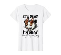 It's Okay I'm Okay Everything is Okay Funny Opossum Camiseta gráfica económica, Mujer, Blanco, M