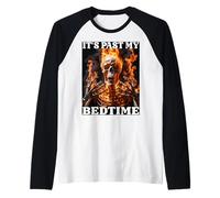 It's Past My Bedtime Tired Skeleton Fire Flames Meme Divertido Camiseta Manga Raglan