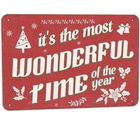It'S The Most Wonderful Time Of The Year Vintage Look Tin 8x12 Inch Christmas Decoration Crafts Sign for Home Kitchen Farmhouse Garden Shop Store Cafe Coffee Bar Pub Funny Wall Decor