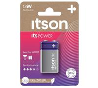 ITSON, 9V Pilas alcalinas, Paquete de 1, para los detectores de Humo, linternas y mandos a Distancia, 6LR61IPO/1CP
