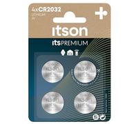 ITSON CR2032 Pilas de botón de Litio, 3V, Paquete de 4, Adecuado para AirTag, Llaves de Coche, Relojes y pulsómetros