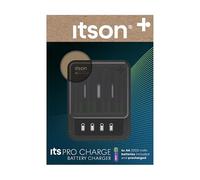 itson, itsPRO Charge Cargador de Pilas Ni-MH de USB-C a USB-C, 4 Pilas AA (2000 mAh) Incluidas, Tiempo de Carga 4:45 h, Pantalla LCD, detección de celda alcalina/defectuosa, Modo de Ahorro de energía