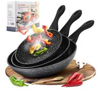 ITSS4You it de 3000 3 Juego de sartenes de Aluminio Forjado con Base de Acero Inoxidable, Antiadherente, con Revestimiento de mármol y Mango Suave, Negro, ø20 cm, ø24 cm, ø28 cm