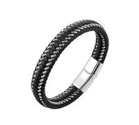 ITTRUH Braided Rope Wristband for Men,2pcs Hand-Knitted Leather Bracelet, Personalised Couple Gift(Black Siver)