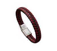 ITTRUH Braided Rope Wristband for Men,2pcs Hand-Knitted Leather Bracelet, Personalised Couple Gift(Red Siver)