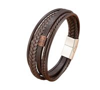ITTRUH Magnetic Braided Rope Wristband for Men,Wristbands Classic Handmade Braided Cuff Bangle Punk Bangle Gift for(Brown with Steel,21CM)