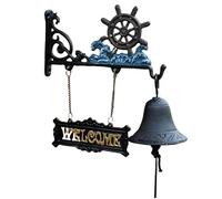 ITTRUH Timbre de Hierro Fundido, diseño pájaros, timón, grúa, Retro, Bienvenida, Doble Cara, 27 x 10 25 cm