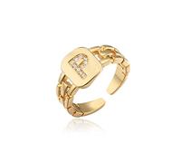 ITVIP Anillo abierto con letras iniciales de oro circonita cúbica ajustable para mujer, chapado en oro de 18 quilates, anillos del alfabeto, letra A a Z, accesorios de mano para mujer, One-Size, Oro