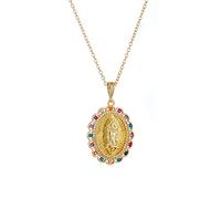 ITVIP Micro Set Zircon Virgen María Collar Cadena de Oro Colgante Religioso Joyería Collar Hombres Mujeres Niños Collar, 45, Nácar