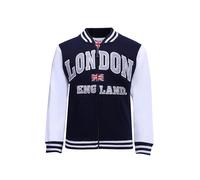 Itzu Chaqueta universitaria para niños y jóvenes, de algodón, con cremallera, diseño de la bandera británica, azul marino, 12-13 años