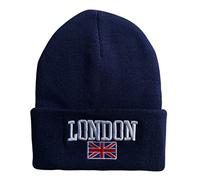 Itzu Gorro unisex de Londres con diseño de bandera de la Unión Jack para invierno, azul marino, Talla única