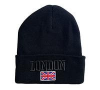 Itzu Gorro unisex de Londres con diseño de bandera de la Unión Jack para invierno, Mono negro, Talla única