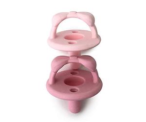 Itzy Ritzy Sweetie Soother Pacifier Set - Silicone Newborn Pacifiers with Collapsible Handle & Two Air Holes for Added Safety; Set of 2 in Light Pink & Dark Pink, Ages Newborn & Up