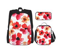 IUBBKI Acuarela abstracta amapola rojo naranja niños niñas mochila conjunto de 3 piezas mochila escolar fiambrera bolsa de lápiz
