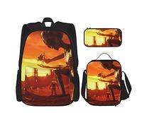 IUBBKI Aliens gigantes espaciales y astronautas Mochila escolar de tres piezas para niñas y adolescentes (combinación de mochila escolar + caja de lápices + bolsa de almuerzo)