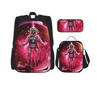 IUBBKI Astronauta de meditación del planeta rojo Mochila escolar de tres piezas para niñas y adolescentes (combinación de mochila escolar + caja de lápices + bolsa de almuerzo)