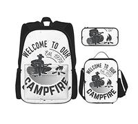 IUBBKI Bienvenido a nuestra mochila escolar de tres piezas para niñas y adolescentes (mochila escolar + caja de lápices + combinación de bolsa de almuerzo)