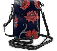 IUBBKI Bolso cruzado para teléfono móvil con diseño floral azul y marrón dibujado a mano, bolso cruzado de PU para mujer, cartera pequeña cruzada, monedero negro 51