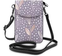 IUBBKI Bolso cruzado para teléfono móvil con diseño floral azul y marrón dibujado a mano, bolso cruzado de PU para mujer, cartera pequeña cruzada, monedero negro 51