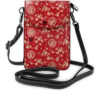 IUBBKI Bolso cruzado para teléfono móvil con diseño floral azul y marrón dibujado a mano, bolso cruzado de PU para mujer, cartera pequeña cruzada, monedero negro 51