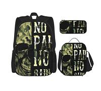IUBBKI Camuflaje calavera para nada Mochila escolar de tres piezas para niñas y adolescentes (combinación de mochila escolar + caja de lápices + bolsa de almuerzo)