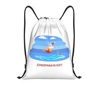 IUBBKI Christmas July Santa in Beach Pattern Mochila con cordón Bolsa de playa impermeable Bolsa de gimnasia Mochila de viaje pequeña Mochila deportiva para mujeres Hombres