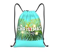 IUBBKI Christmas July Santa in Beach Pattern Mochila con cordón Bolsa de playa impermeable Bolsa de gimnasia Mochila de viaje pequeña Mochila deportiva para mujeres Hombres