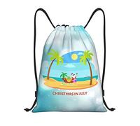 IUBBKI Christmas July Santa in Beach Pattern Mochila con cordón Bolsa de playa impermeable Bolsa de gimnasia Mochila de viaje pequeña Mochila deportiva para mujeres Hombres