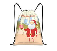 IUBBKI Christmas July Santa in Beach Pattern Mochila con cordón Bolsa de playa impermeable Bolsa de gimnasia Mochila de viaje pequeña Mochila deportiva para mujeres Hombres