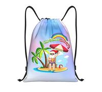 IUBBKI Christmas July Santa in Beach Pattern Mochila con cordón Bolsa de playa impermeable Bolsa de gimnasia Mochila de viaje pequeña Mochila deportiva para mujeres Hombres