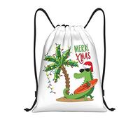 IUBBKI Christmas July Santa in Beach Pattern Mochila con cordón Bolsa de playa impermeable Bolsa de gimnasia Mochila de viaje pequeña Mochila deportiva para mujeres Hombres