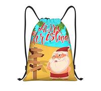 IUBBKI Christmas July Santa in Beach Pattern Mochila con cordón Bolsa de playa impermeable Bolsa de gimnasia Mochila de viaje pequeña Mochila deportiva para mujeres Hombres