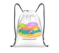 IUBBKI Christmas July Santa in Beach Pattern Mochila con cordón Bolsa de playa impermeable Bolsa de gimnasia Mochila de viaje pequeña Mochila deportiva para mujeres Hombres