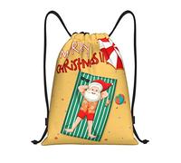 IUBBKI Christmas July Santa in Beach Pattern Mochila con cordón Bolsa de playa impermeable Bolsa de gimnasia Mochila de viaje pequeña Mochila deportiva para mujeres Hombres