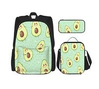 IUBBKI Conjunto de 3 piezas Mochilas Aguacate Lindo Bolso de libro Viaje Camping Trabajo Bolso escolar Estuche de lápices Combinación de bolsa de almuerzo para hombres Mujeres Niños Niñas Talla única