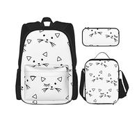 IUBBKI Cute Cats Head Niños Niñas Mochila Daypack Set 3 piezas School Bookbag Lunchbox Pencil Bag