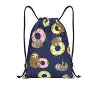 IUBBKI Cute Sloth with Sweet Donuts Pattern Mochila con cordón Bolsa de playa impermeable Bolsa de gimnasio Mochila de viaje pequeña Mochila deportiva para mujeres Hombres
