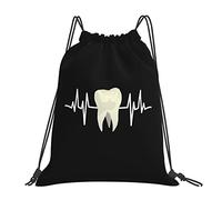 IUBBKI Diente latido del corazón dentista higienista Dental higiene mochila con cordón negro bolsa de gimnasio bolsa de deporte mochila para hombres mujeres niños