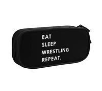 IUBBKI Eat Sleep Wrestle Repeat Pencil Bag Estuche de lápices portátil de Gran Capacidad de Doble Capa para Oficina y Escuela