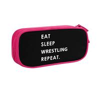 IUBBKI Eat Sleep Wrestle Repeat Pencil Bag Estuche de lápices portátil de Gran Capacidad de Doble Capa para Oficina y Escuela